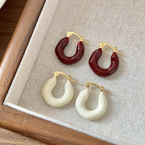 新款法式简约高级气质珐琅耳圈