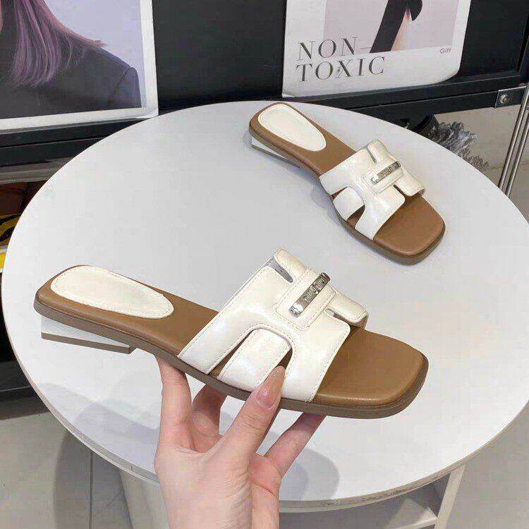 法式低跟露趾凉拖鞋女外