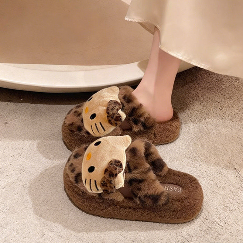 豹纹棉拖鞋女士冬季新款