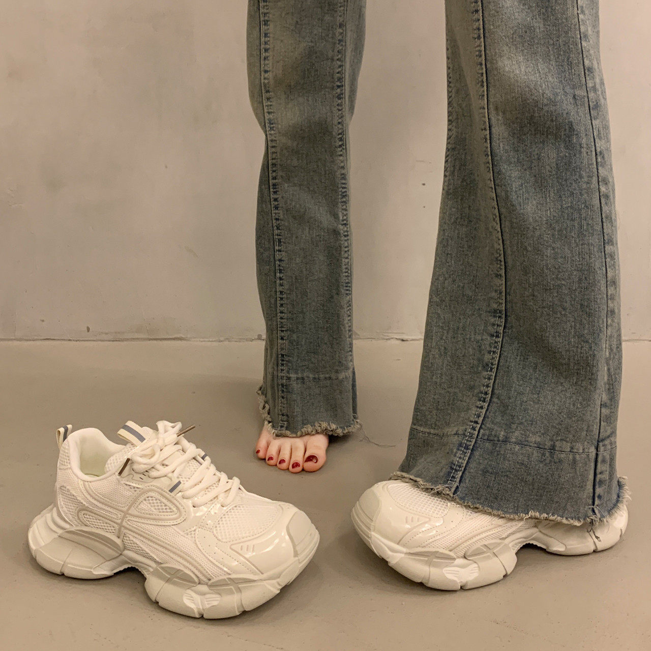 厚底增高老爹鞋女2026新款春夏季鞋子网面透气网鞋休闲小白运动鞋