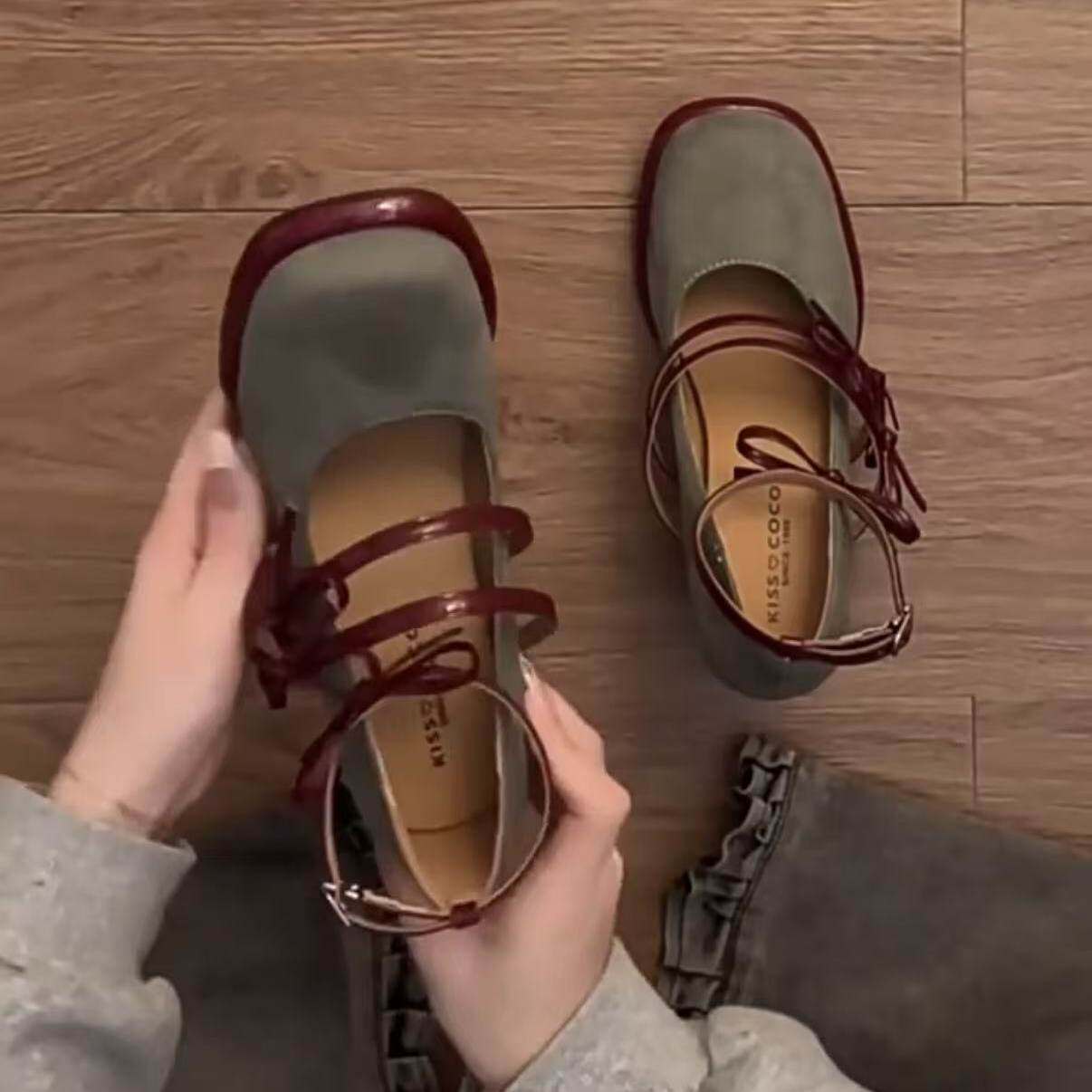 复古法式粗跟红底高跟鞋女2026新款夏季增高配裙子浅口玛丽珍单鞋