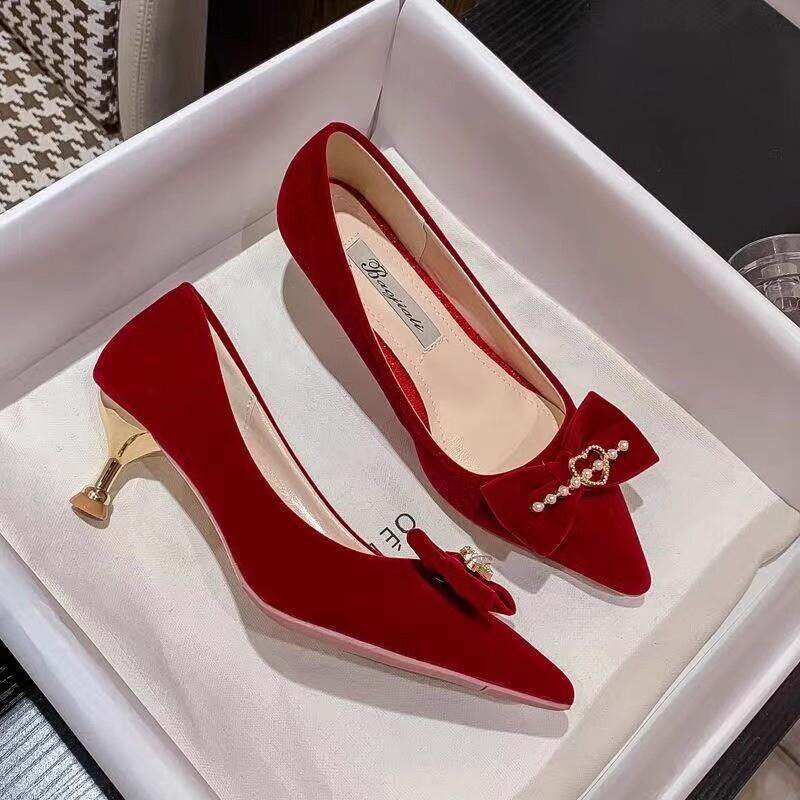 春秋秀禾婚鞋2026年新款孕妇新娘红色高跟鞋女婚纱结婚大码不累脚