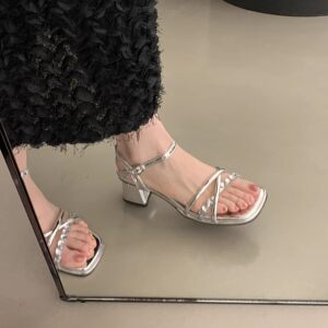 仙女风高跟银色凉鞋女202