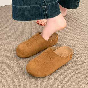 懒人凉拖鞋 厚底内增高复古勃肯鞋 春夏季 外穿2026新款 女包头半拖鞋