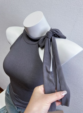 气质飘带蝴蝶结无袖背心女秋冬新款纯欲高领性感显胸无袖内搭上衣