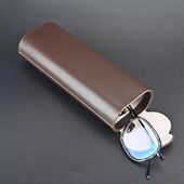 日系复古眼镜盒PU皮手工镜盒便携抗压墨镜太阳镜盒侧翻盖圆筒镜盒