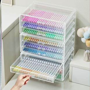 笔盒桌面收纳ins高颜值学生透明盒放笔分类整理笔筒抽屉大容量盒