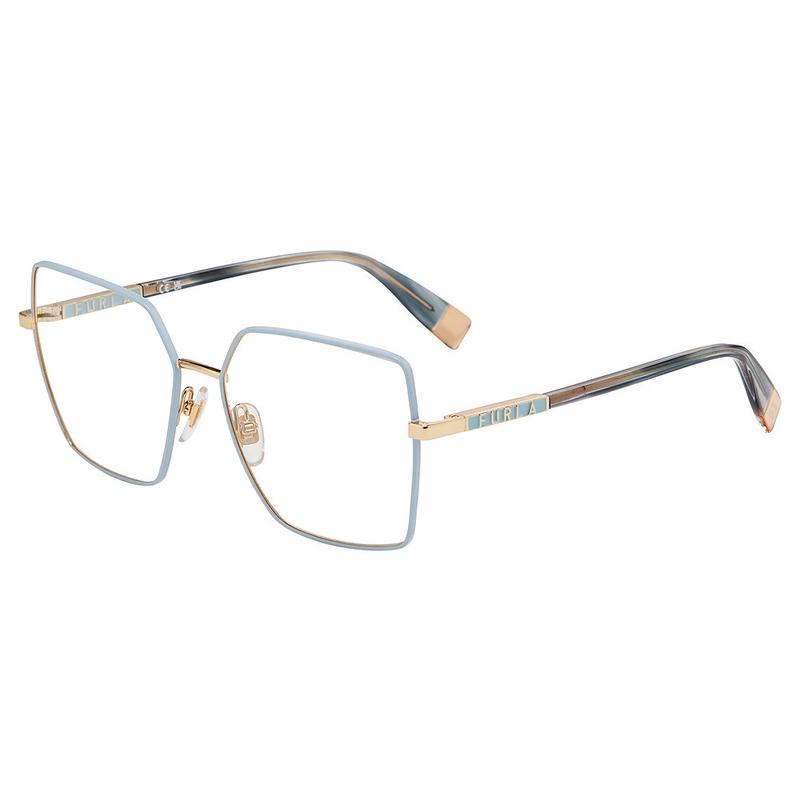 FURLA芙拉女士眼镜框方形金属蓝金色多色拼接日常佩戴通勤