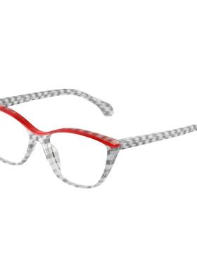 代购Alain Mikli女士眼镜框蝴蝶形全框格纹红边日常佩戴搭配造型