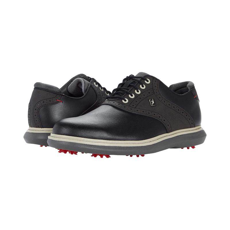 footjoy 全球购男款traditions黑色柔软真皮有钉款专业高尔夫球鞋