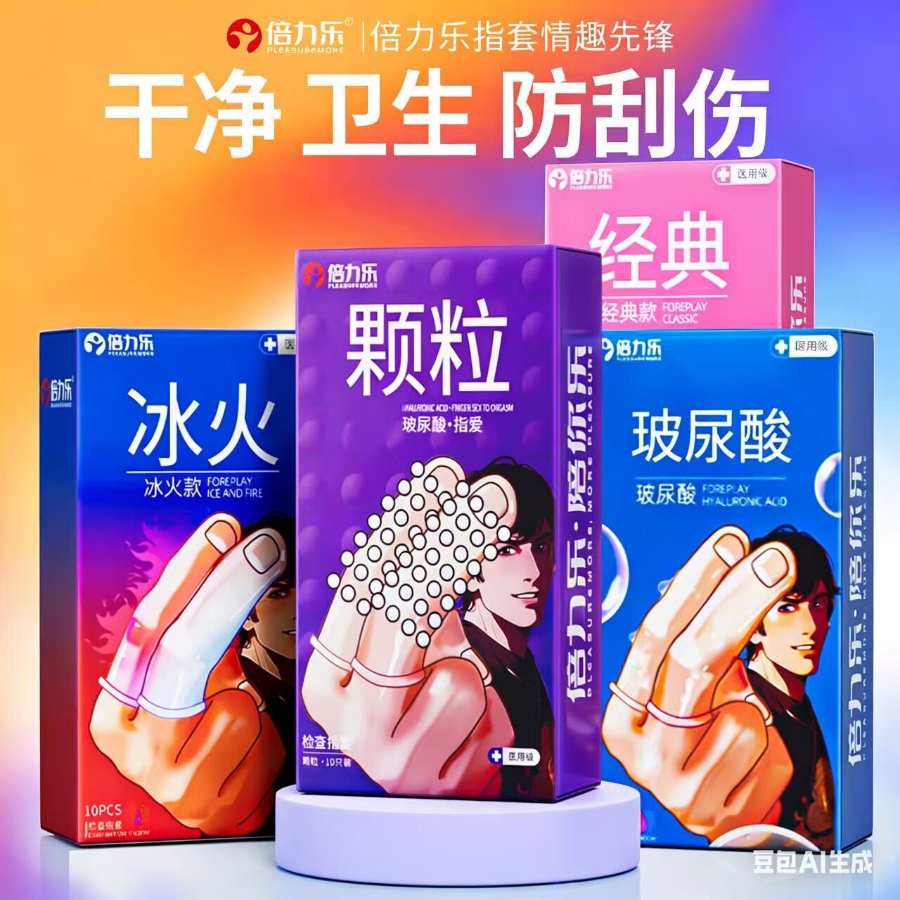 医用级手指套les颗粒款玻尿酸冰火qq套T女性拉专用品扣扣成人指套