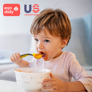 婴儿勺子宝宝学吃饭训练勺叉套装婴儿童餐具辅食碗弯头汤勺软2个