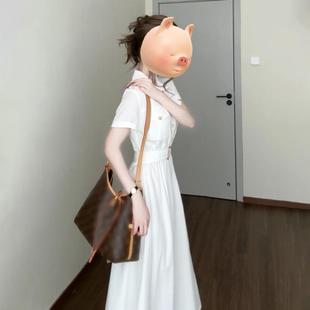 衬衫 子女装 韩系polo领白色短袖 洋装 小个子收腰长裙 夏季 2025新款