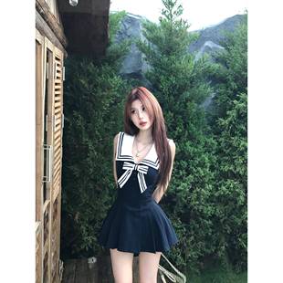 设计感裙子 Mejiu蜜九 水手甜韵 甜美收腰无袖 学院连衣裙女夏季