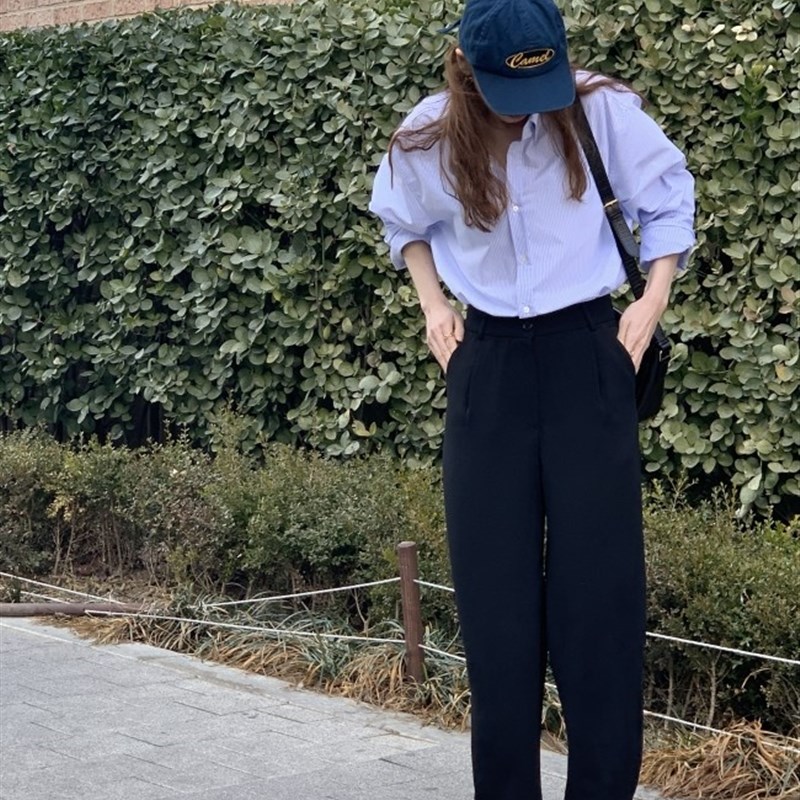 2025秋季新款韩版休闲黑色西裤女垂感高腰显瘦直筒阔腿西装裤女