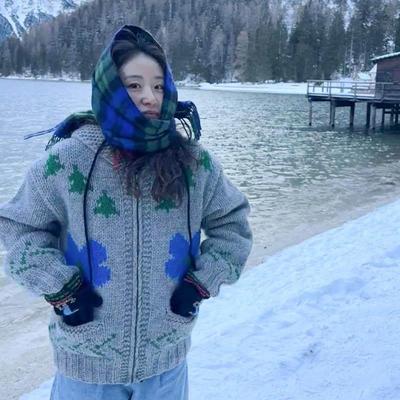 【现货】韩国sienne新款费尔岛气质百搭提花羊毛针织毛衣开衫外套