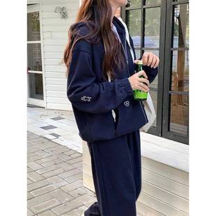 欧货炸街运动套装女春秋学生加绒卫衣卫裤小个子休闲两件套冬季
