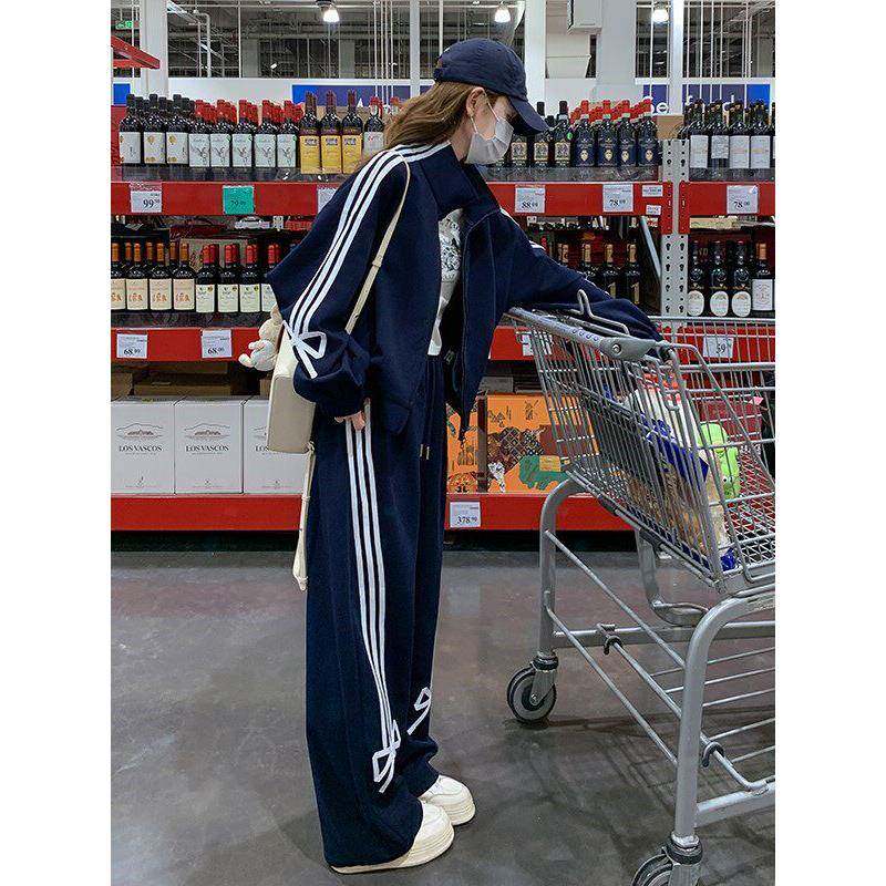 休闲运动服套装女春秋冬季2025新款时尚宽松加绒卫衣阔腿裤两件套