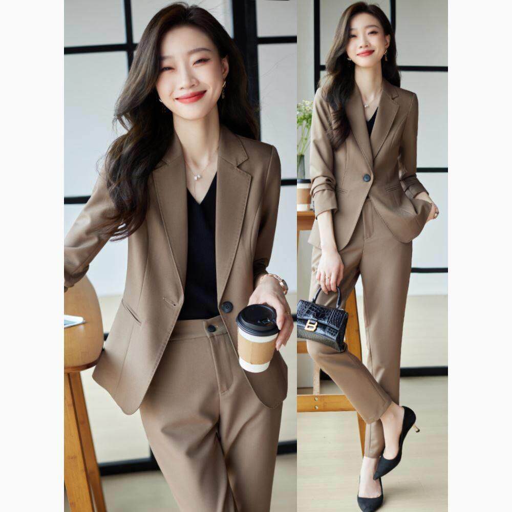 秋冬职业西装套装女轻职场小个子女士正装咖色气质修身西服工作服