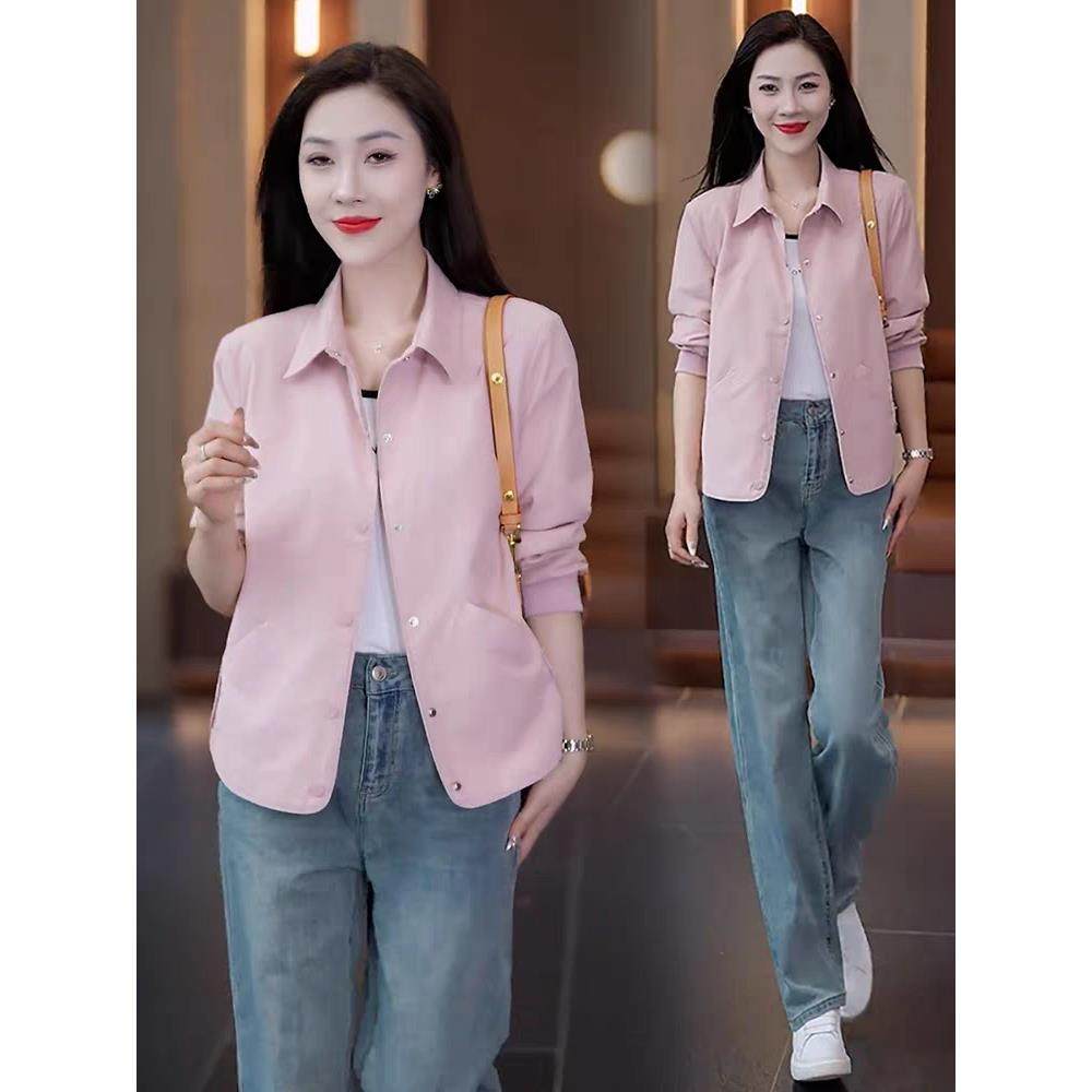 初秋翻领外套女宽松显瘦纯色夹克2025年新款时尚减龄休闲百搭上衣,女装/女士精品,常规大码外套,淘宝优惠券,粉丝福利购,淘宝优惠卷