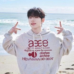 【现货】韩国aeae卫衣虞书欣同款气质百搭字母印花连帽情侣款上衣