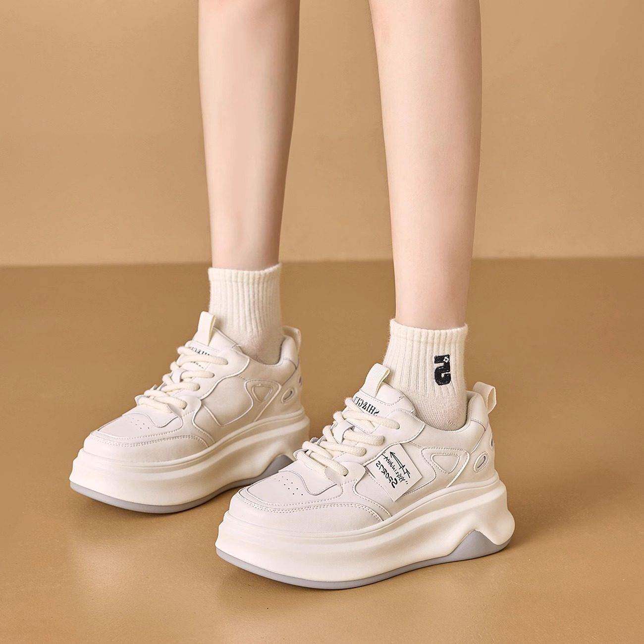 真皮小白鞋女春季2025新款百搭厚底增高运动休闲板鞋ins潮老爹鞋