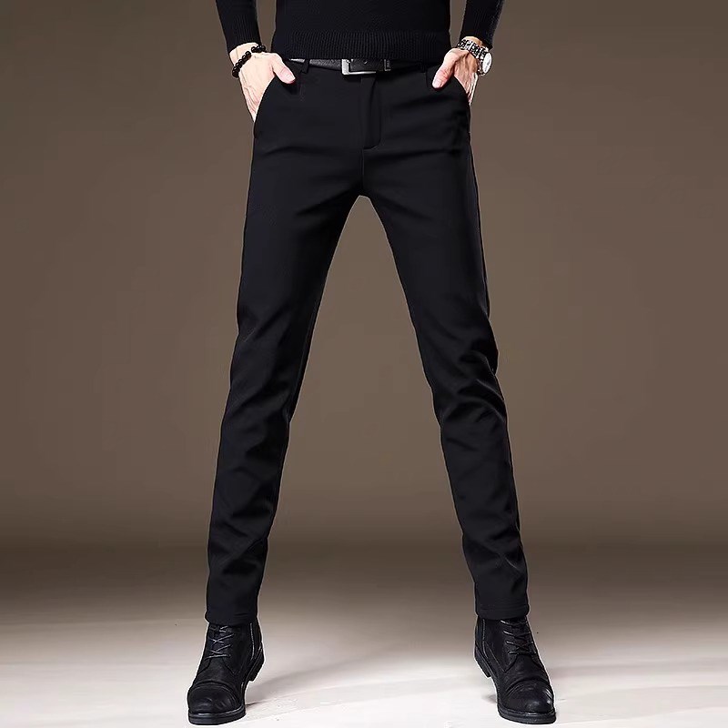 香港高端免熨烫休闲裤男士春秋季新款商务西裤修身弹力黑色长裤子