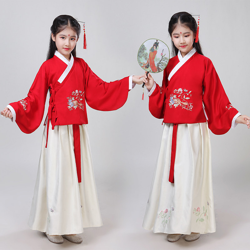 儿童汉服古装女国学演出服书童明制袄裙女童小孩儿童表演舞台汉服