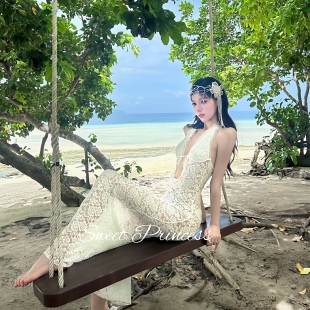 「绮织仙裙」纯欲蕾丝挂脖bikini三件套海边度假风性感包臀鱼尾女