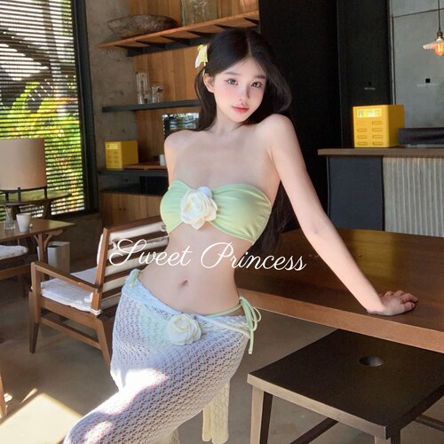 比基尼花朵性感针织罩衫泳衣温泉