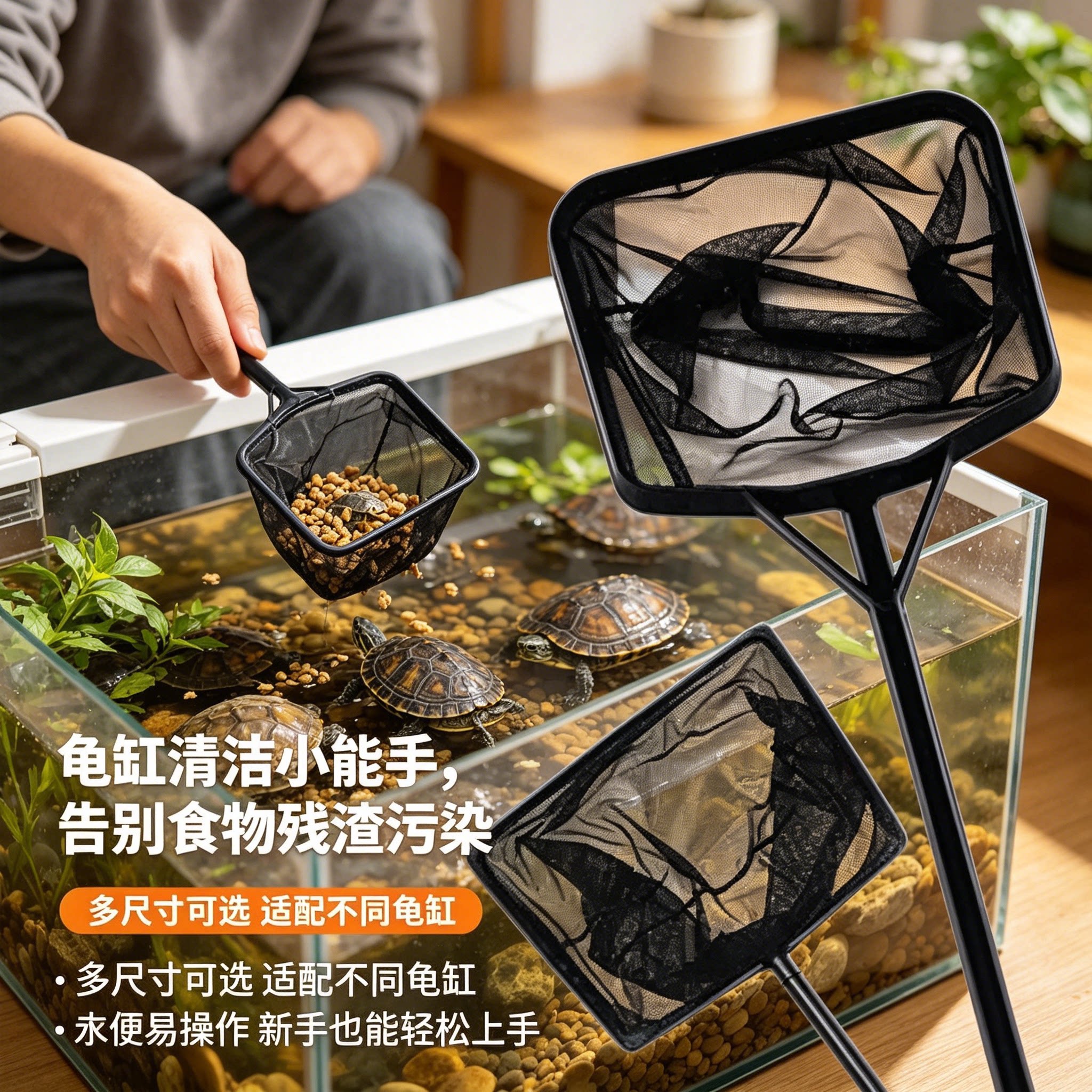 鱼缸专用捞鱼网鱼捞渔捞水族箱抄网捞鱼网兜圆方形鱼捞手抄鱼网金