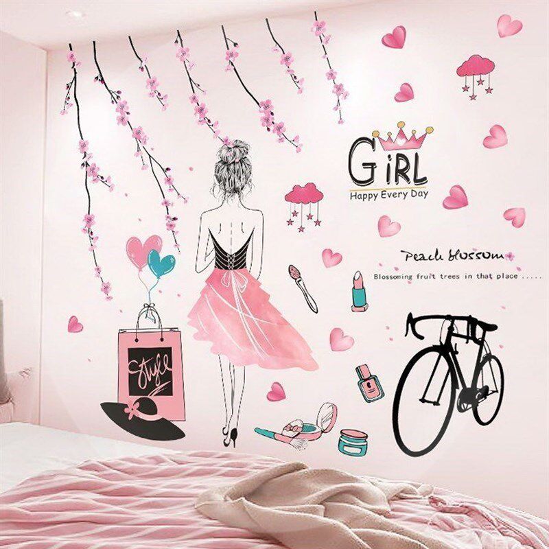热销女生装饰壁纸布置客厅墙粘墙壁贴纸贴花墙纸贴画卧室背景房间