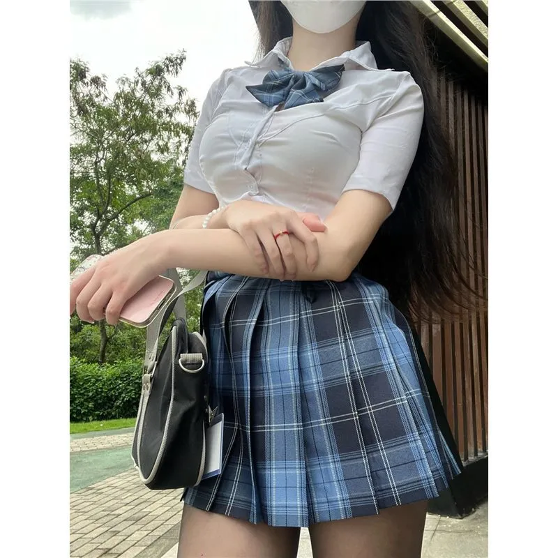 学院冈梨田jk制服女夏季原创收腰辣妹衬衫日系修身套装百褶裙衬衣
