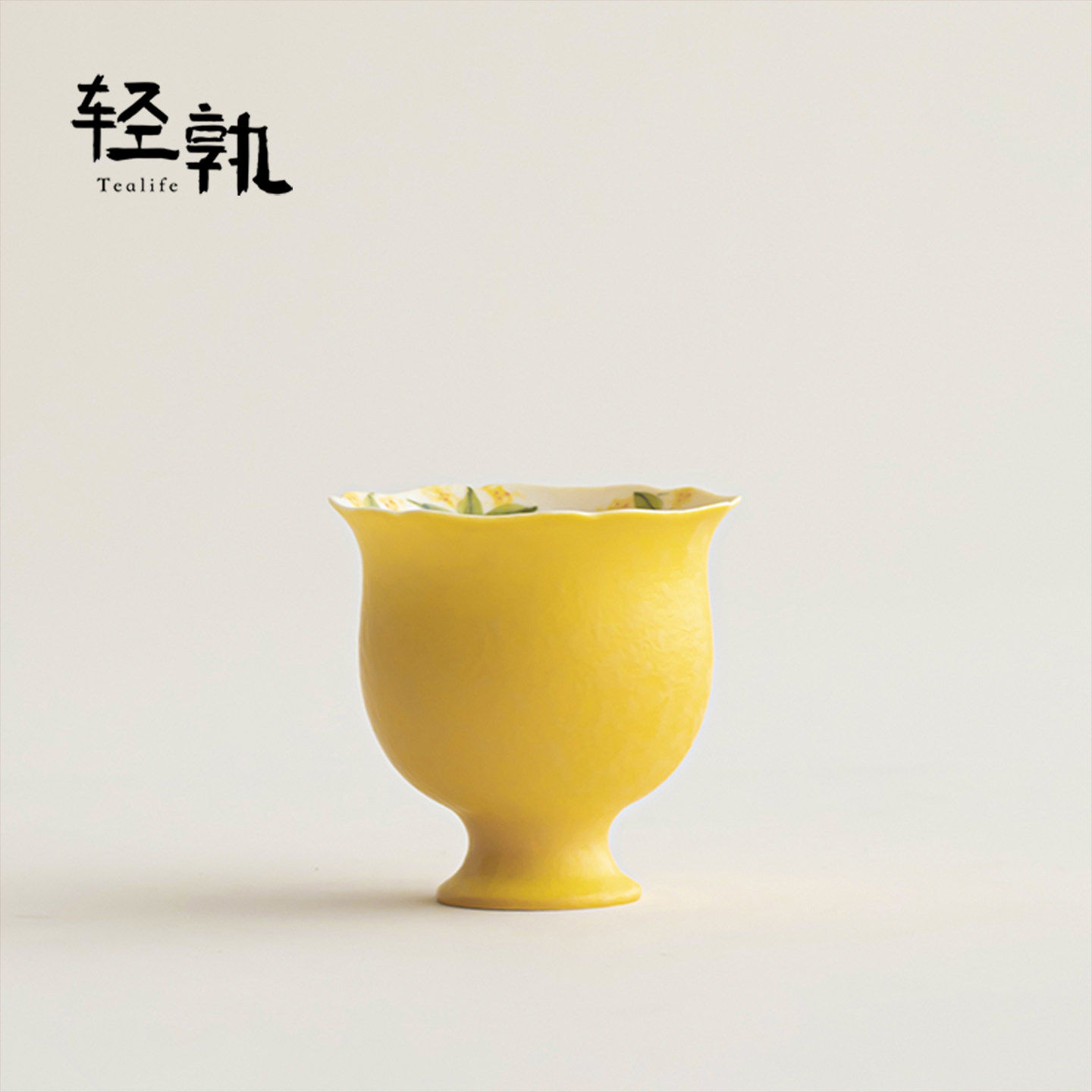 轻孰 柠黄高足茶杯主人杯釉下彩手绘桂花高足杯女个人专用品茗杯,餐饮具,茶杯,淘宝优惠券,粉丝福利购,淘宝优惠卷