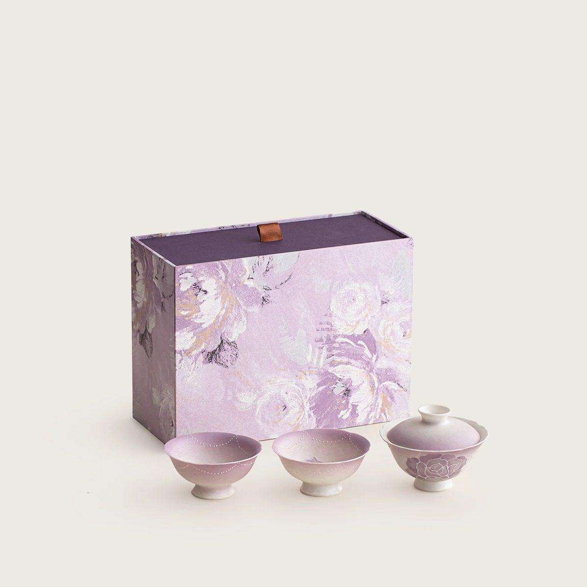 轻孰 紫鸢玫瑰手绘茶碗中式茶具礼盒套装盖碗茶杯送闺蜜生日礼物,餐饮具,功夫茶具,淘宝优惠券,粉丝福利购,淘宝优惠卷