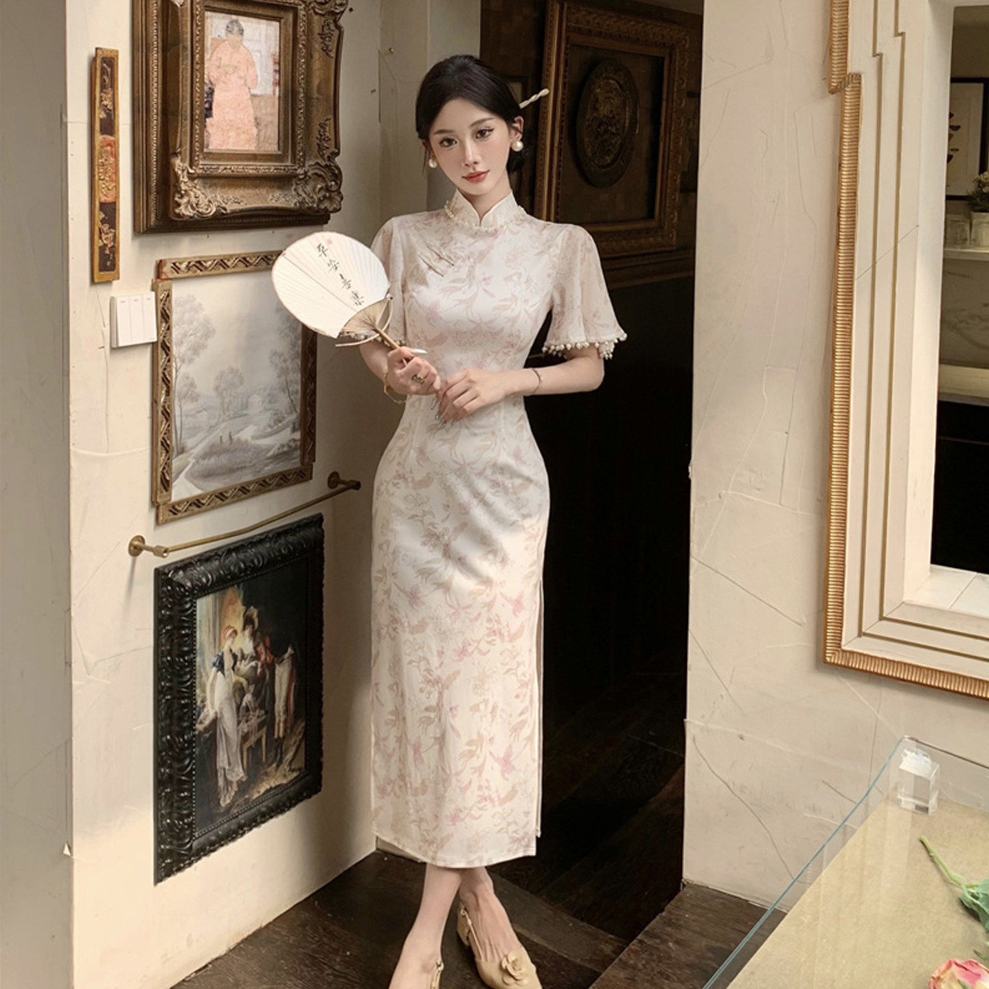 新中式改良旗袍少女年轻款日常修身显瘦改良版复古气质开叉连衣裙