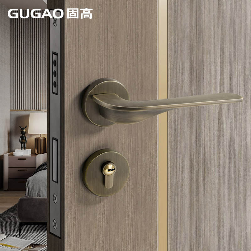 固高青古铜卧室门锁室内木门门锁分体磁吸静音新中式房间门把手锁