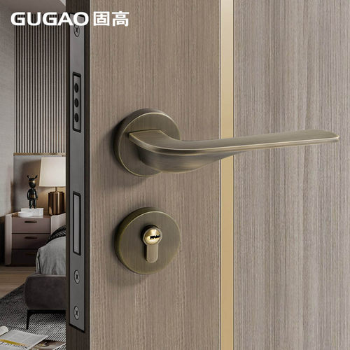 固高古铜卧室门锁分体磁吸静音