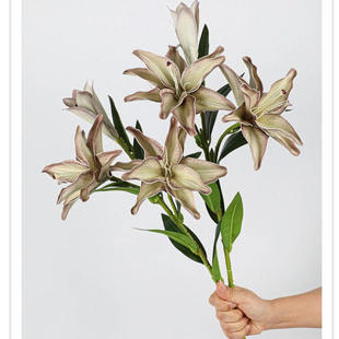 仿真3头重瓣贝拉百合假花婚礼插花婚庆家居百合花家居假花装饰