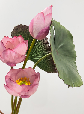 仿真花pu手感荷叶带杆动感莲花莲叶莲蓬假花装饰荷苞仿真荷叶