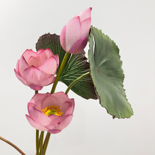 仿真花pu手感荷叶带杆动感莲花莲叶莲蓬假花装饰荷苞仿真荷叶
