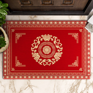 新款 入户进门地垫大门口蹭土蹭灰防滑踩脚垫红色客厅进门垫子 中式