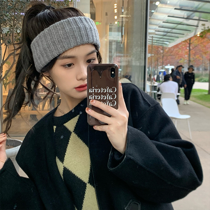 Xiaowujiijia Song Zuer's Same Style Headband, High-Quality Thick Yarn Headband, Gray Women's Knitted Headband for Going Out