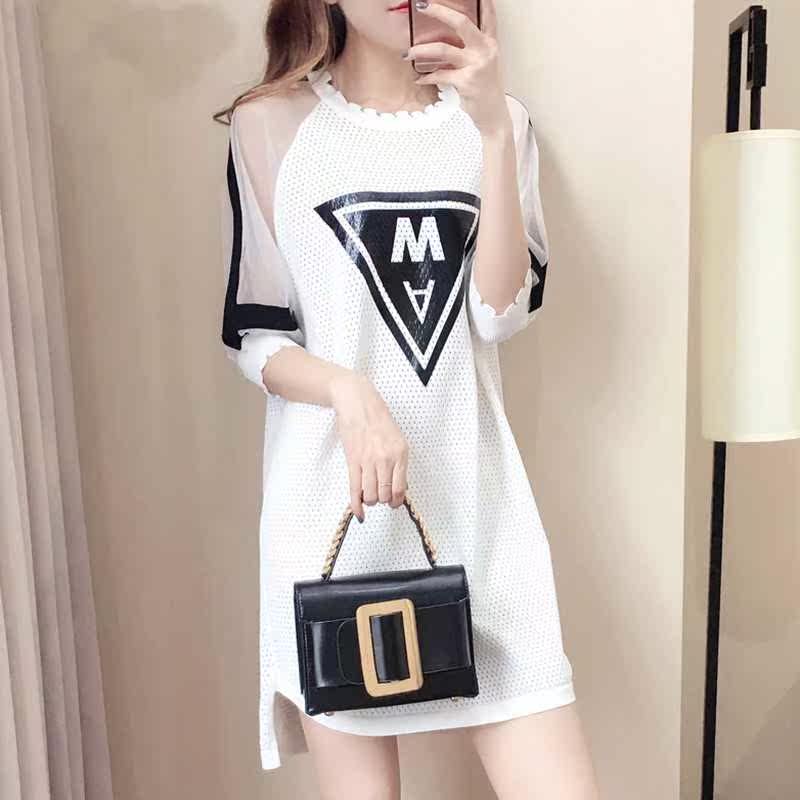 2018 Spring and summer new pattern Korean Edition Mid length version T-shirt Self cultivation Hollow jacket Jacobs Three Quarter Sleeve Borneol Sweaterin the Women's clothing/Boutique , T-shirt  category - from Buy2taobao.com to provide professional Taobao agent buy service