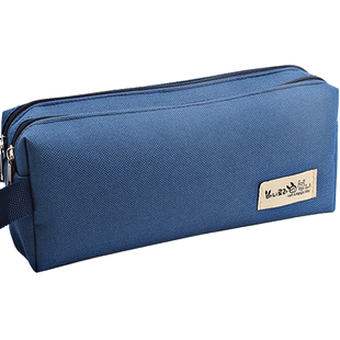 加长大容量双层笔袋带手提简约时尚铅笔袋ins男孩小学生复古风耐脏女生文具盒初中生帆布包袋笔盒儿童幼儿园