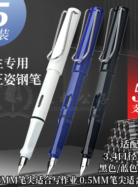 银杉公子钢笔男女孩小学生用正姿握姿练字大明尖儿童三年级EF尖0.38mm时尚简约0.5mm书写正品黑墨囊蓝色套装