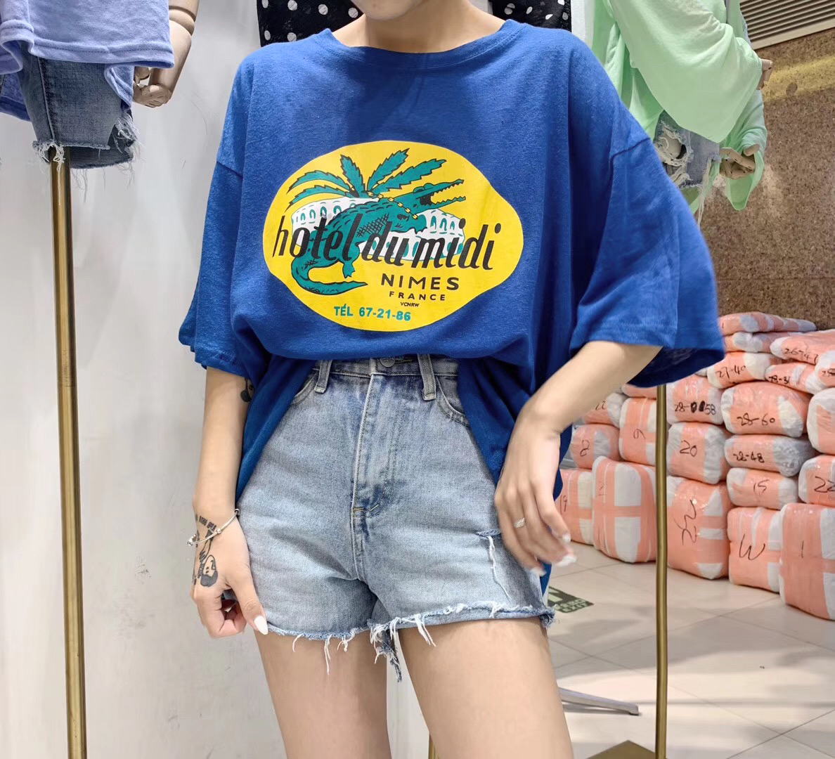 vault韩国东大门2019夏新款ins鳄鱼印短袖薄款T恤宽松百搭上衣女