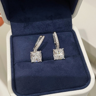 耳畔 nice方糖2.25克拉枕形钻石耳环耳扣女925纯银简约大方 冰糖