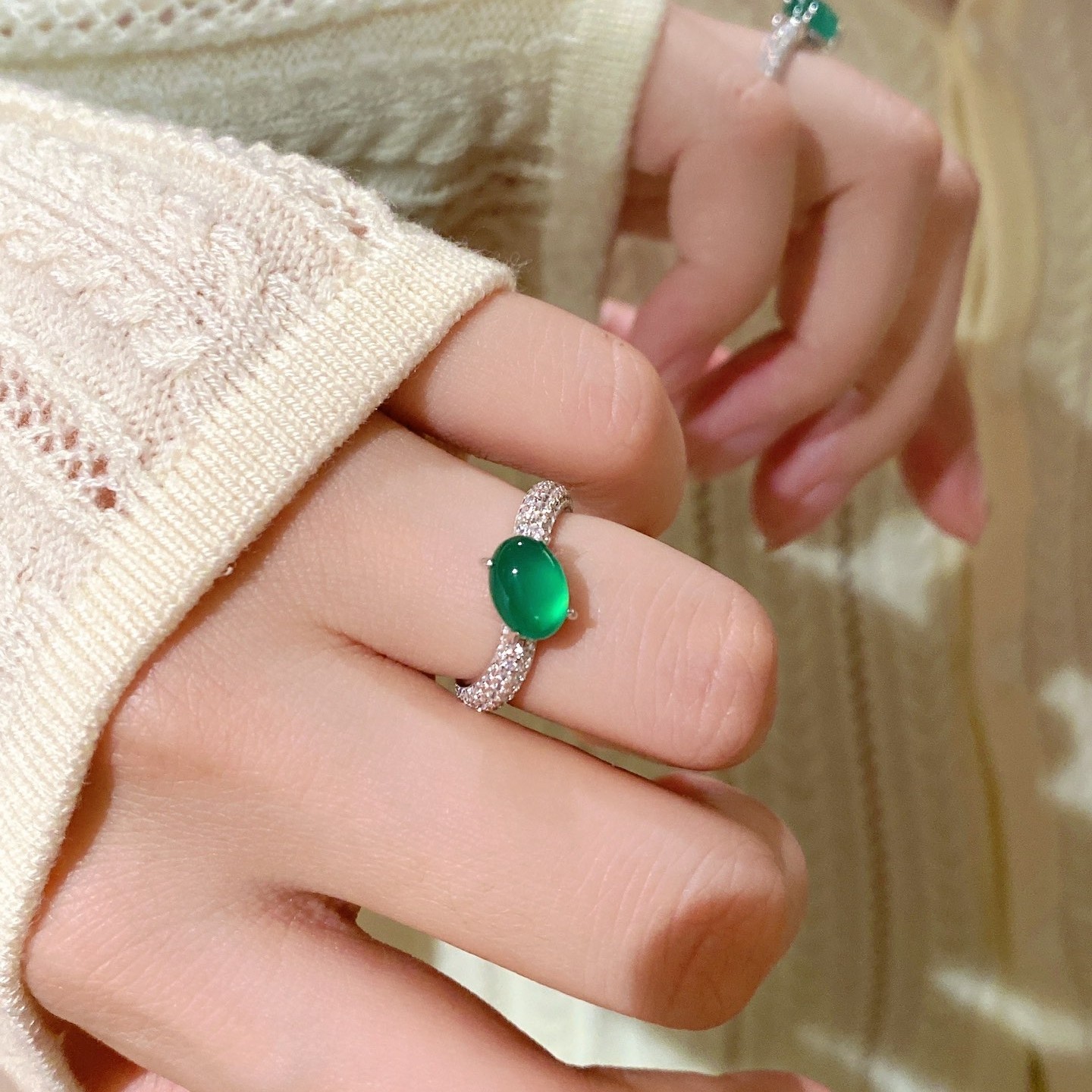 新中式简约满镶6*8mm波浪蛋形绿玉髓戒指女925银冰种近阳绿小蛋面,饰品/流行首饰/时尚饰品新,戒指/指环,淘宝优惠券,粉丝福利购,淘宝优惠卷