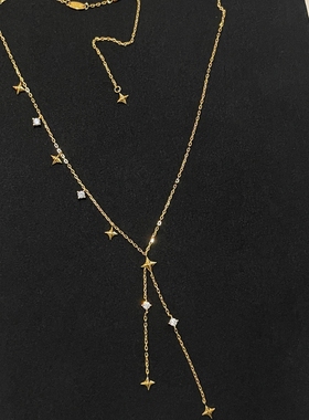 星芒流苏镶钻项链颈链女925银